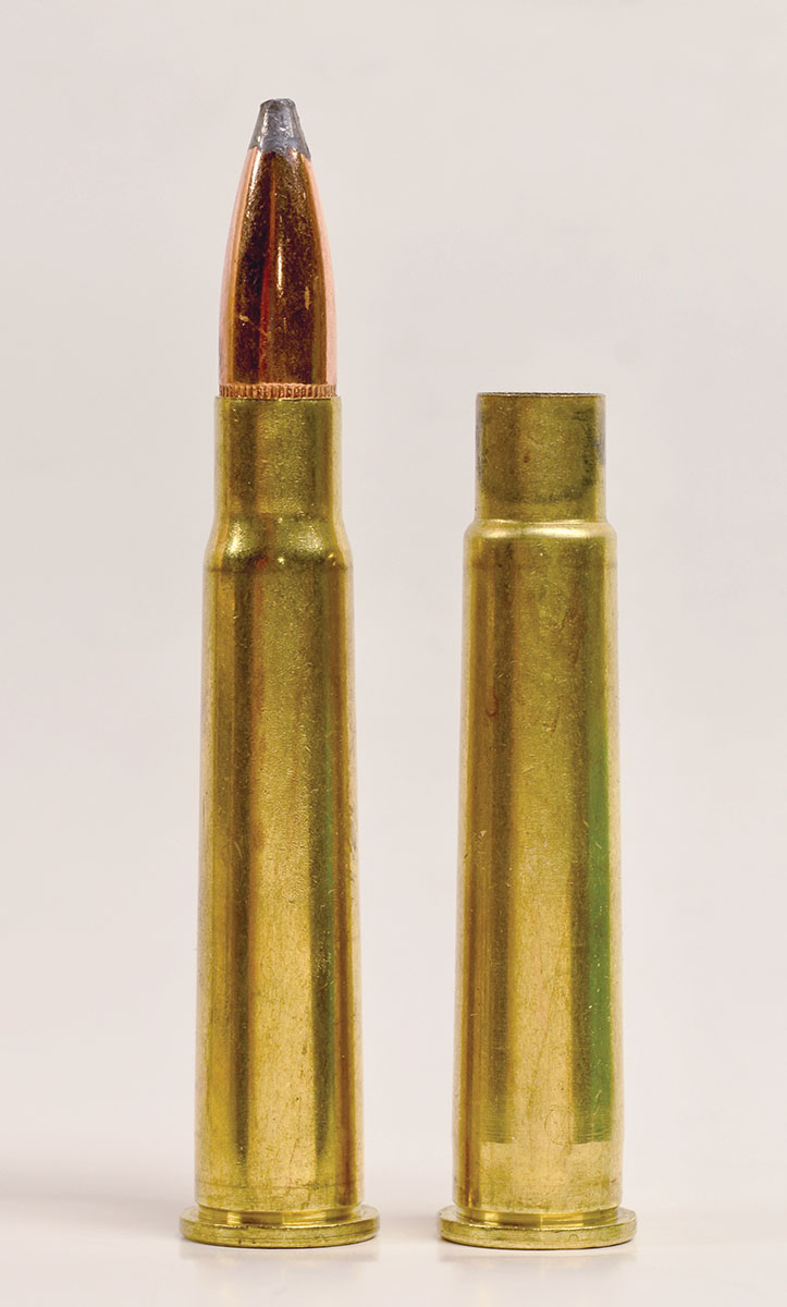 New cartridge beside the fired case from the No. Mk. III. Note how far forward the shoulder has been moved. Lee-Enfield chambers were typically oversized to ensure they would accommodate a variety of ammunition from different manufacturers.